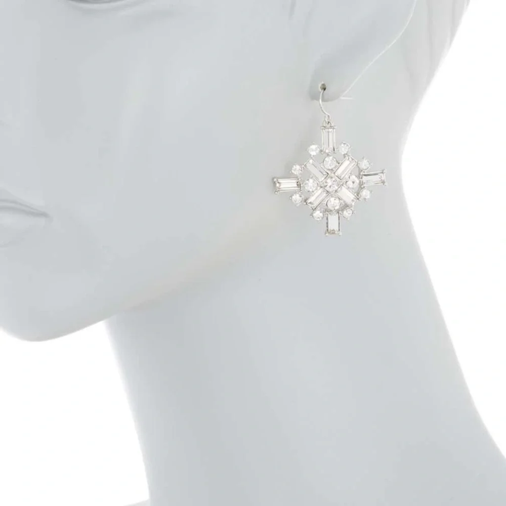 Large Crystal Cluster Drop Earrings - silver